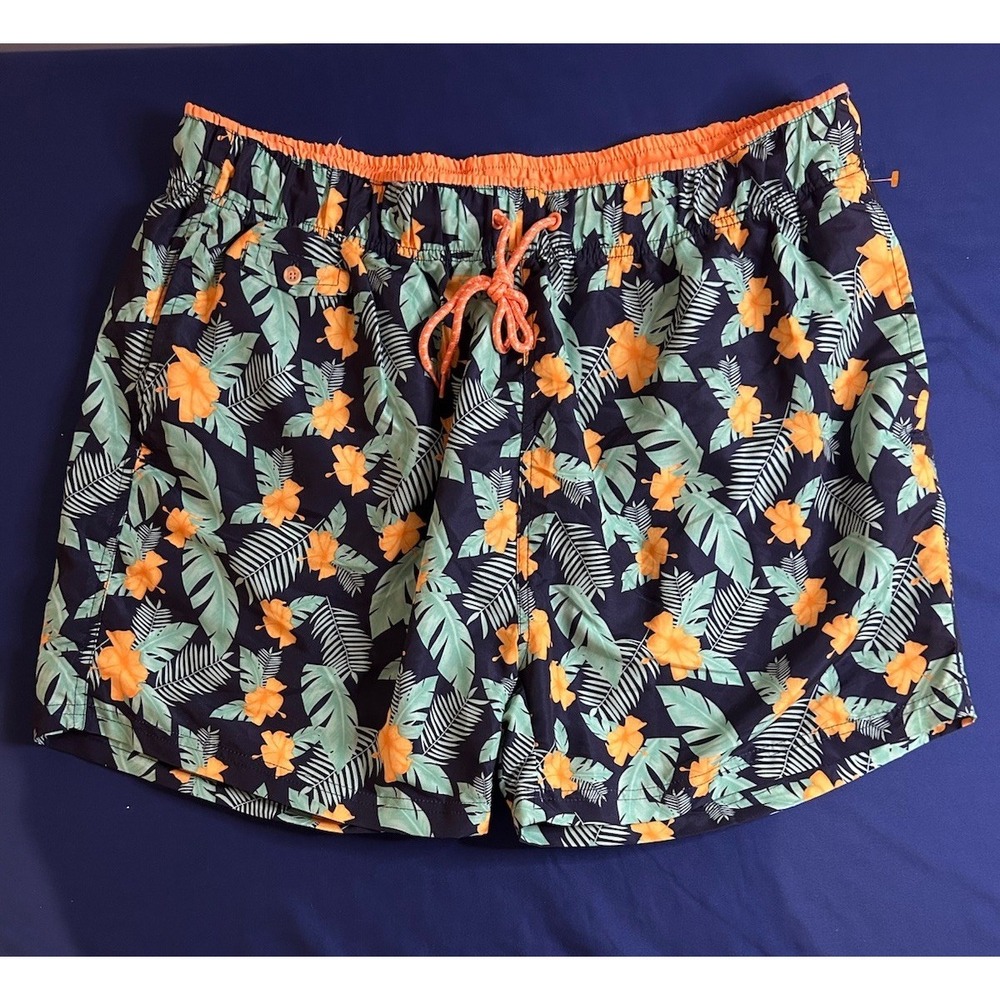 OP Blue Orange Hawaiian Floral Surf Swim Board Shorts Trunks Men 38 Vintage NWT